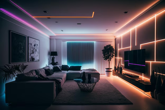 Sistema de iluminação inteligente em sala de estar moderna Sistema de iluminação inteligente em sala de estar moderna